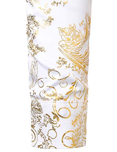 ZEROYAA Men's Luxury Paisley Gold Shiny Printed Stylish Slim Fit Button Down Dress Shirt ZLCL18 White Gold Medium