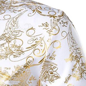 ZEROYAA Men's Luxury Paisley Gold Shiny Printed Stylish Slim Fit Button Down Dress Shirt ZLCL18 White Gold Medium