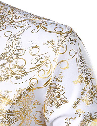 ZEROYAA Men's Luxury Paisley Gold Shiny Printed Stylish Slim Fit Button Down Dress Shirt ZLCL18 White Gold Medium