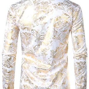 ZEROYAA Men's Luxury Paisley Gold Shiny Printed Stylish Slim Fit Button Down Dress Shirt ZLCL18 White Gold Medium