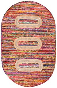 safavieh braided collection 4' x 6' oval pink / sage brd265u handmade boho reversible cotton & jute area rug