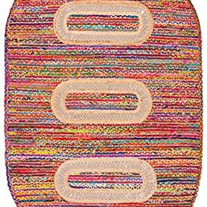 SAFAVIEH Braided Collection 4' x 6' Oval Pink / Sage BRD265U Handmade Boho Reversible Cotton & Jute Area Rug