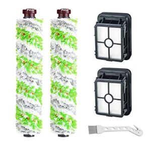 lemige 2 pack 2460 multi-surface pet pro brush rolls + 2 pack 1866 replacement vacuum filters for bissell crosswave pet pro 2306a & crosswave 1785 series, compare to part 1613568&161-3568, 1608684