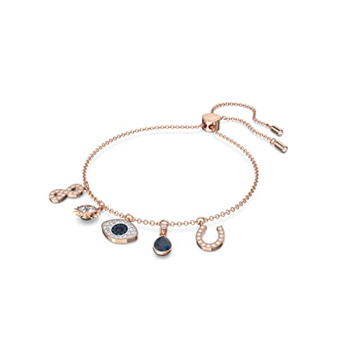 SWAROVSKI Women's Symbolic Evil Eye Charm Bracelet, Blue & White Crystal, Rose-Gold Tone Plated, One size