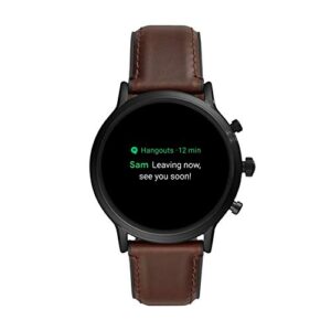 Fossil 44mm Gen 5 Carlyle Stainless Steel and Leather Touchscreen Smart Watch, Color: Black, Brown (Model: FTW4026)