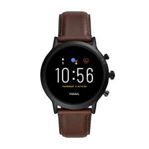 fossil 44mm gen 5 carlyle stainless steel and leather touchscreen smart watch, color: black, brown (model: ftw4026)