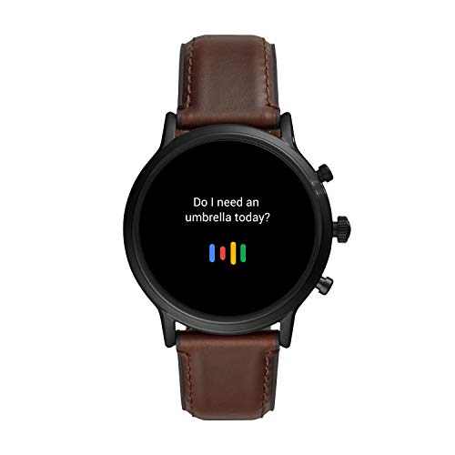 Fossil 44mm Gen 5 Carlyle Stainless Steel and Leather Touchscreen Smart Watch, Color: Black, Brown (Model: FTW4026)