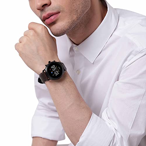 Fossil 44mm Gen 5 Carlyle Stainless Steel and Leather Touchscreen Smart Watch, Color: Black, Brown (Model: FTW4026)