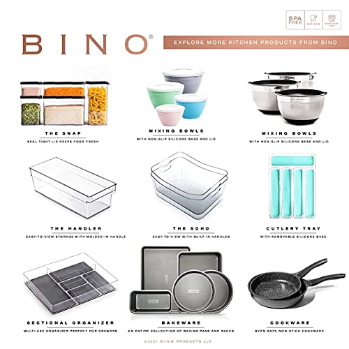 BINO | Plastic Storage Bins, Shallow Medium | THE HANDLER COLLECTION | Multipurpose | Kitchen Pantry &Freezer Organizers | Clear Containers for Organizing Home |