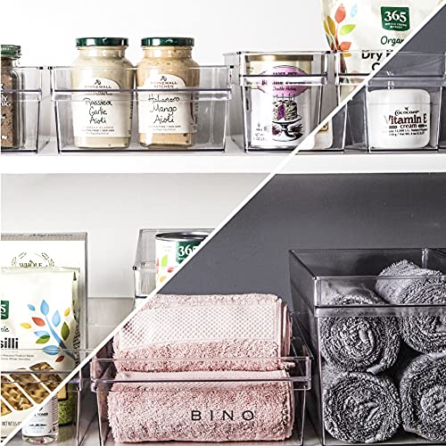 BINO | Plastic Storage Bins, Shallow Medium | THE HANDLER COLLECTION | Multipurpose | Kitchen Pantry &Freezer Organizers | Clear Containers for Organizing Home |