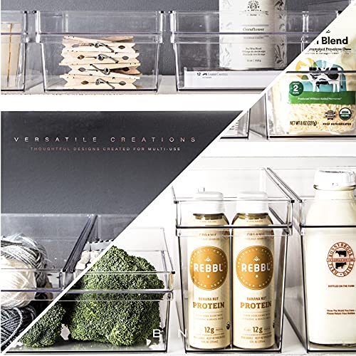 BINO | Plastic Storage Bins, Shallow Medium | THE HANDLER COLLECTION | Multipurpose | Kitchen Pantry &Freezer Organizers | Clear Containers for Organizing Home |