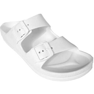 H2K Womens Comfort Slides Adjustable Double Buckle EVA Flat Slide Sandals (White, 10)