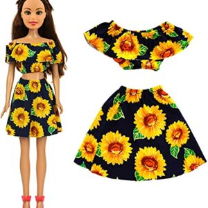 ZITA ELEMENT 3 Sets Fashion 28 Inch Girl Doll Clothes Dress Outfits - Quality Casual Wear Clothes Set, Fashion Sun Flower Off Shoulder Dress and Sequined Flared Pants for 28 Inch Girl Doll Clothing