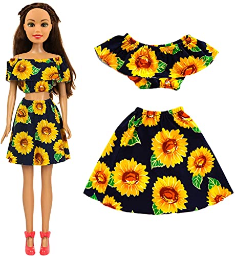 ZITA ELEMENT 3 Sets Fashion 28 Inch Girl Doll Clothes Dress Outfits - Quality Casual Wear Clothes Set, Fashion Sun Flower Off Shoulder Dress and Sequined Flared Pants for 28 Inch Girl Doll Clothing