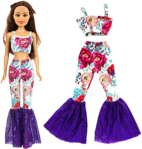 ZITA ELEMENT 3 Sets Fashion 28 Inch Girl Doll Clothes Dress Outfits - Quality Casual Wear Clothes Set, Fashion Sun Flower Off Shoulder Dress and Sequined Flared Pants for 28 Inch Girl Doll Clothing