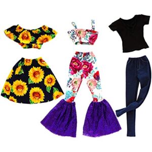 ZITA ELEMENT 3 Sets Fashion 28 Inch Girl Doll Clothes Dress Outfits - Quality Casual Wear Clothes Set, Fashion Sun Flower Off Shoulder Dress and Sequined Flared Pants for 28 Inch Girl Doll Clothing