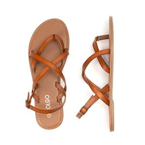 COLGO Women's Summer Strappy Flat Sandals, Adjustable Casual Fisherman Sandal with Open Toe Slingback Gladiator Sandals (8.5,Brown)