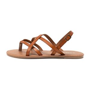 COLGO Women's Summer Strappy Flat Sandals, Adjustable Casual Fisherman Sandal with Open Toe Slingback Gladiator Sandals (8.5,Brown)