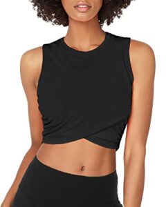 sanutch cropped workout tops for women cute sleeveless yoga tops running gym workout shirts black s