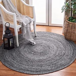 safavieh braided collection 4' round grey/charcoal brd800f handmade country cottage reversible area rug