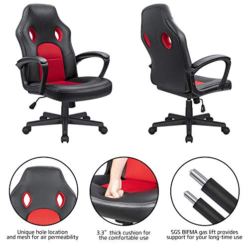 KaiMeng Office High Back Leather Computer Ergonomic Height Adjustable Racing Game Desk Executive Conference Task Chair, 19.5" x 20.1" x 44.2", Red