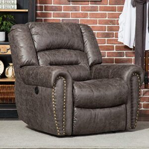 anj electric recliner chair w/breathable bonded leather, classic single sofa home theater recliner seating w/usb port (smoky gray)