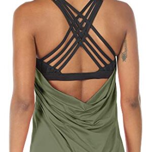 icyzone Yoga Tops Workouts Clothes Activewear Built in Bra Tank Tops for Women (M, Olive)