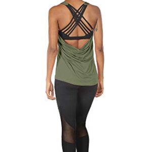 icyzone Yoga Tops Workouts Clothes Activewear Built in Bra Tank Tops for Women (M, Olive)