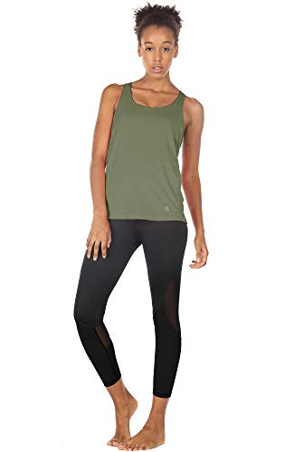 icyzone Yoga Tops Workouts Clothes Activewear Built in Bra Tank Tops for Women (M, Olive)