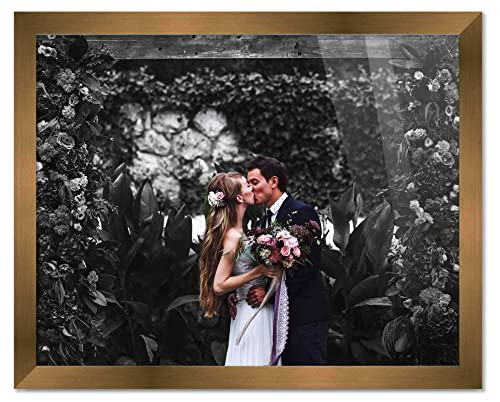 8.5x5.5 Frame Gold Bronze Picture Frame - Modern Photo Frame Includes UV Acrylic Shatter Guard Front, Acid Free Foam Backing Board, Hanging Hardware Wood Wall Frames for Family Photos - no Mat