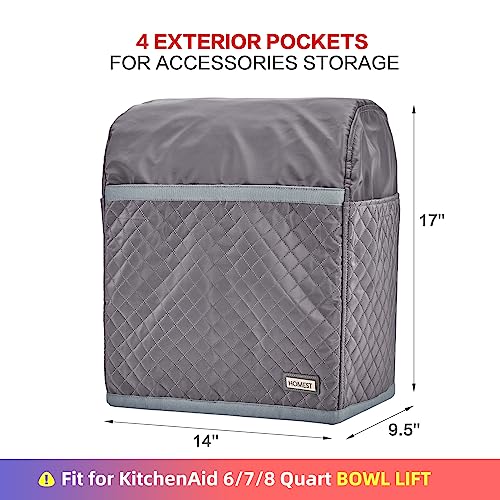 HOMEST Stand Mixer Quilted Dust Cover with Pockets Compatible with KitchenAid 6/7/8 Quart Bowl Lift, Grey (Patent Design)