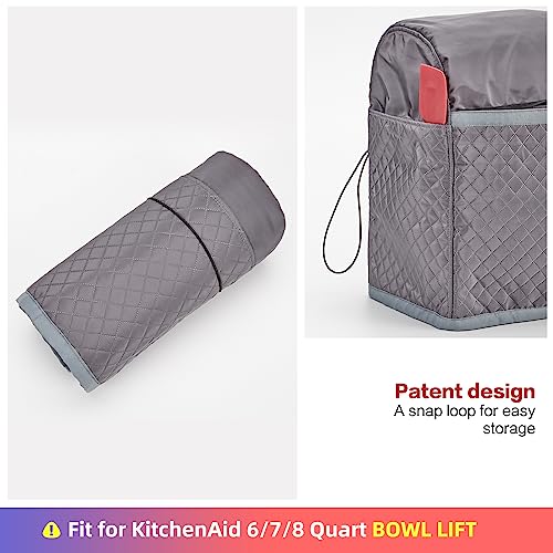 HOMEST Stand Mixer Quilted Dust Cover with Pockets Compatible with KitchenAid 6/7/8 Quart Bowl Lift, Grey (Patent Design)