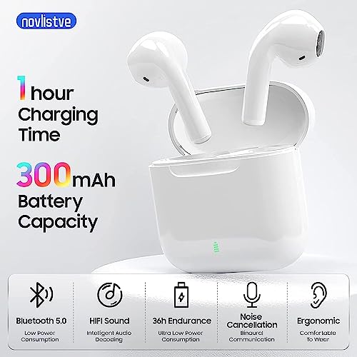 Wireless Earbuds Headphones Bluetooth 5.2 IPX7 Waterproof Noise Cancellation 25H Battery Headset Hi-Fi Stereo Sound with Charging Case Bluetooth Earphones with Mic for iPhone/Samsung