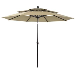 phi villa 10ft patio umbrellas, outdoor 3 tier vented market table umbrella with 1.5" aluminum pole and 8 sturdy ribs, (beige) for poolside, garden terrace