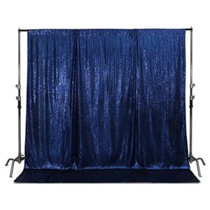 squarepie sequin backdrop opaque non-transparent satin photo booth photography background selfie wall video live sparkly curtain for wedding patry 10ft x 10ft navy blue