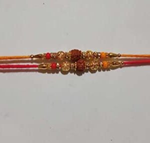 Rakhi for Brother Rakhi Set of 2 SINGLE RUDRAKSH WITH RINGS AND GOLDEN BEED Thread Bracelet for Bhai Bhaiya- Indian Rakhi Raksha Bandhan Festival gift for your loving Brother/Sibling , Family Member