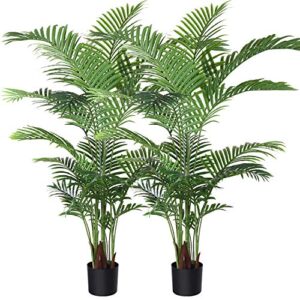 fopamtri artificial areca palm plant 5 feet fake palm tree with 17 trunks faux tree for indoor outdoor modern decoration dypsis lutescens plants in pot for home office (set of 2)