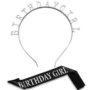 zonon birthday headbands birthday satin sash and tiara birthday crown for girls women birthday party supplies (silver)