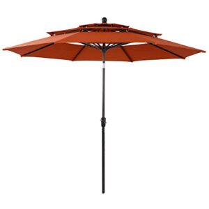 phi villa 10ft patio umbrella outdoor 3 tier vented market table umbrella with 1.5" aluminum pole and 8 sturdy ribs, (orange red)