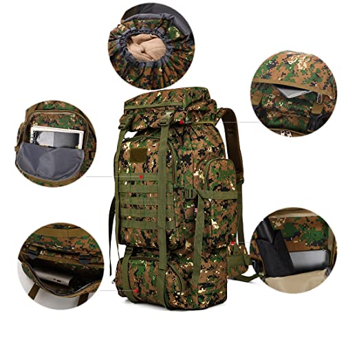 WintMing 70L Camping Hiking Backpack Molle Rucksack Waterproof Traveling Daypack, No Internal Frame (Camouflag-C)