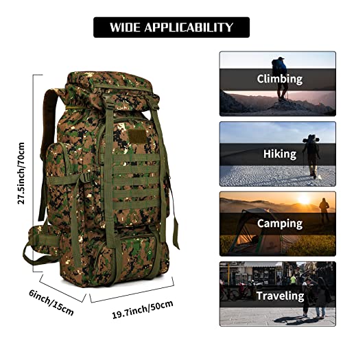 WintMing 70L Camping Hiking Backpack Molle Rucksack Waterproof Traveling Daypack, No Internal Frame (Camouflag-C)