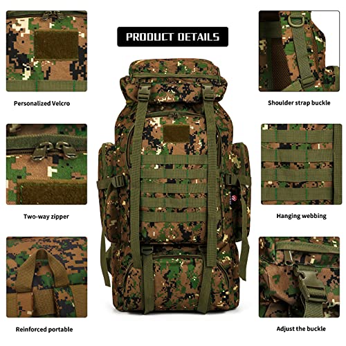 WintMing 70L Camping Hiking Backpack Molle Rucksack Waterproof Traveling Daypack, No Internal Frame (Camouflag-C)