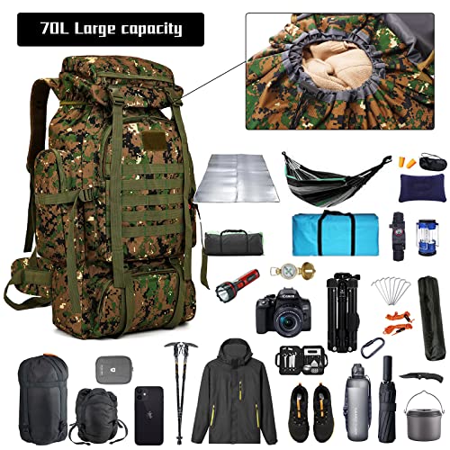 WintMing 70L Camping Hiking Backpack Molle Rucksack Waterproof Traveling Daypack, No Internal Frame (Camouflag-C)