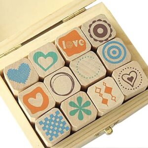 12 pcs wooden rubber stamps mini cute diy diary stamps set with wooden box