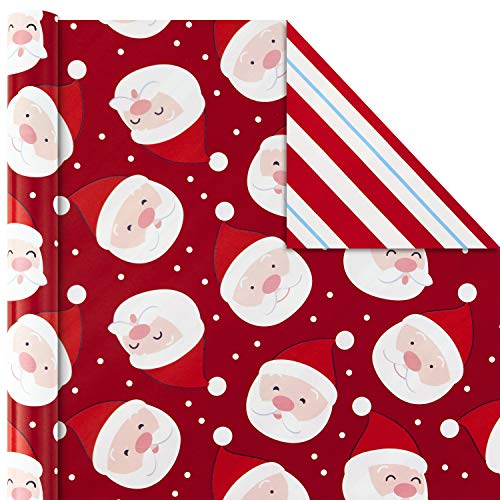 Hallmark Christmas Reversible Wrapping Paper, Kids (Pack of 3, 120 sq. ft. ttl) Santa, Joy, Penguins, Snowflakes, Polka Dots, Stripes