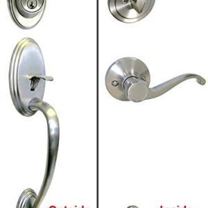Satin Nickel Front Door Single Cylinder Deadbolts (keyed on The Outside and a Thumb Turn on The Inside) Handleset Handle Set with 835DC Lever (Front Door Handleset)