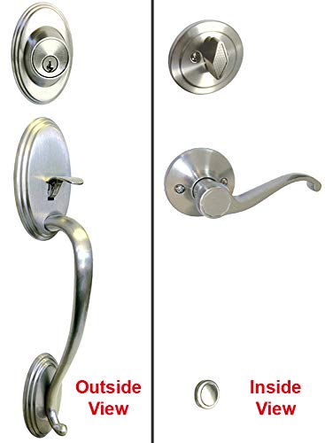 Satin Nickel Front Door Single Cylinder Deadbolts (keyed on The Outside and a Thumb Turn on The Inside) Handleset Handle Set with 835DC Lever (Front Door Handleset)