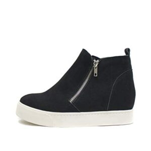 Soda Taylor Hidden Fahsion Wedge Sneaker Shoes Side Zipper (8, Black, Numeric_8)