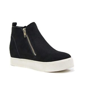 Soda Taylor Hidden Fahsion Wedge Sneaker Shoes Side Zipper (8, Black, Numeric_8)