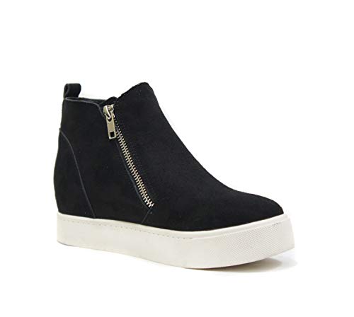 Soda Taylor Hidden Fahsion Wedge Sneaker Shoes Side Zipper (8, Black, Numeric_8)